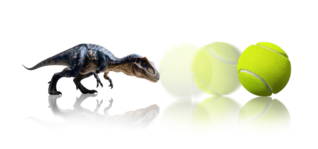 dinosaurs joue balle de tennis