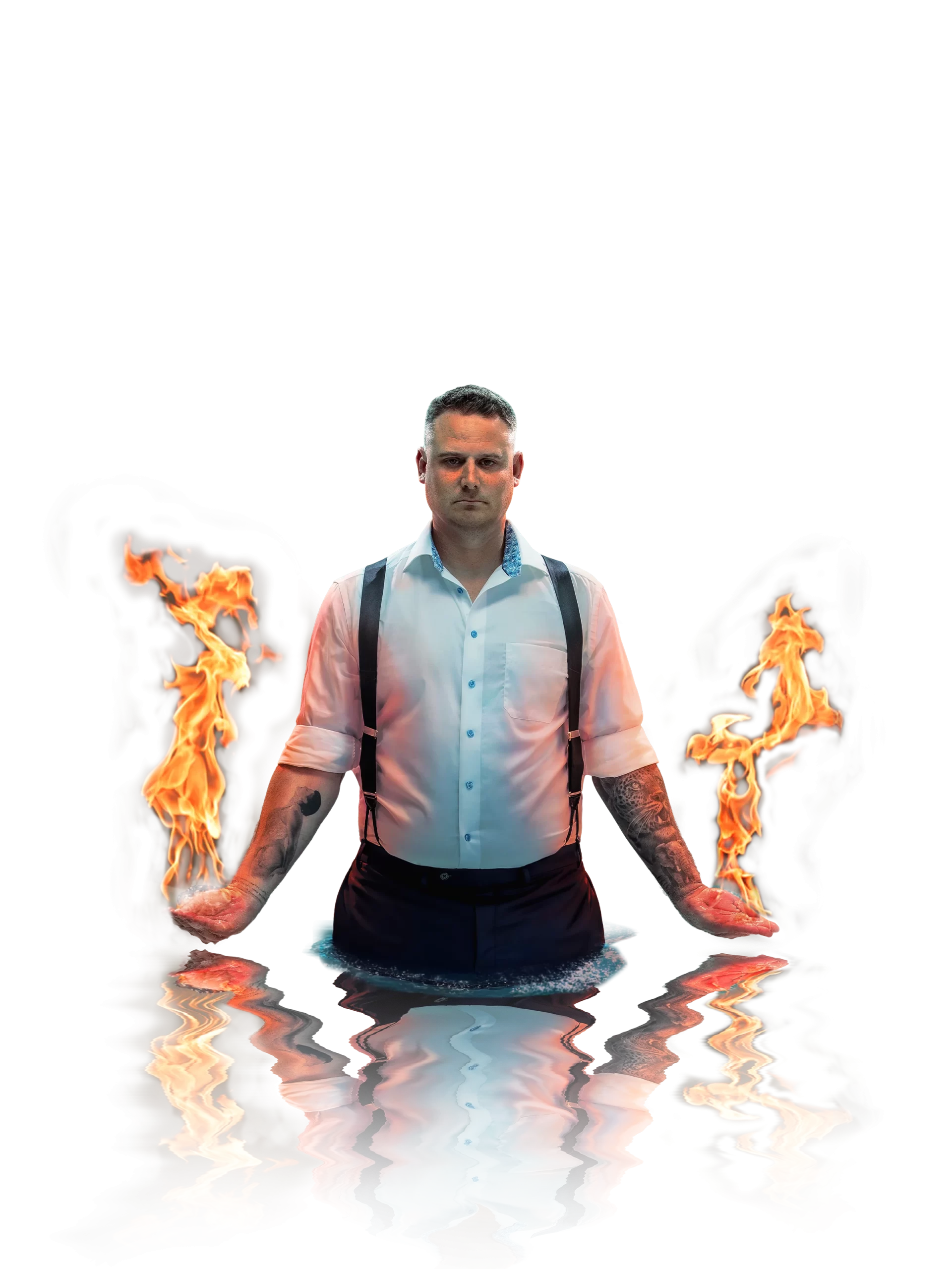 homme avec des flammes sortant des mains